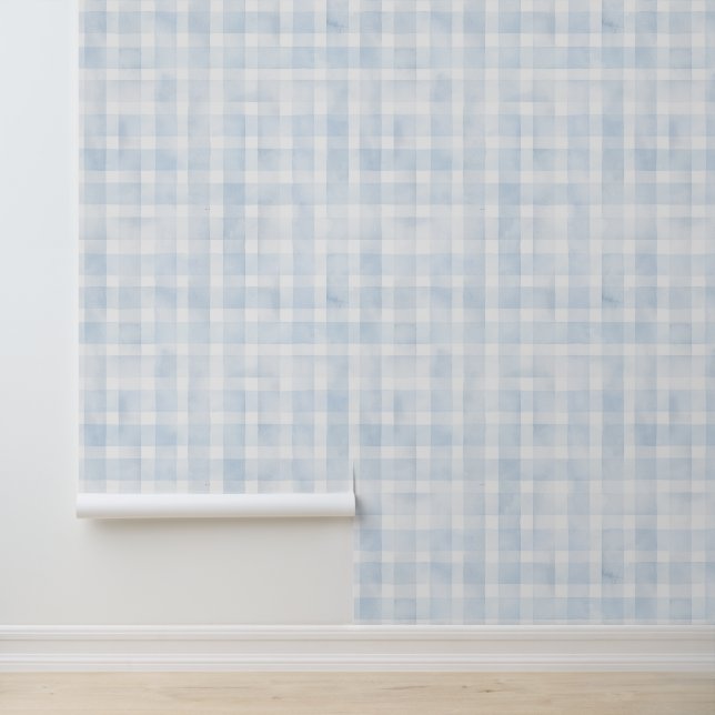  Waterverf Alice Blue Gingham Pattern Behang (Applicatie)