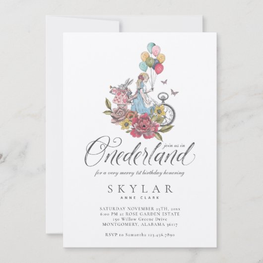 Waterverf  Alice in ONEderland Birthday Kaart (Voorkant)