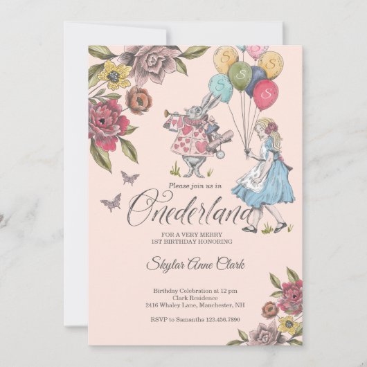 Waterverf  Alice in ONEderland Birthday Kaart (Voorkant)