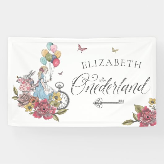 Waterverf  Alice in ONEderland Birthday Spandoek (Horizontaal)