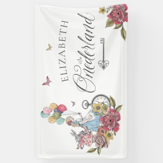 Waterverf  Alice in ONEderland Birthday Spandoek (Verticaal)