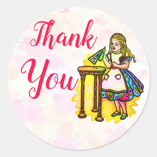  Waterverf Alice in Wonderland Bedankt Ronde Sticker (Voorkant)