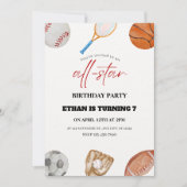 Waterverf All-Star Sports 7e verjaardag Uitnodigin Kaart (Voorkant)