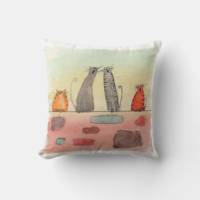 Waterverf Alley Cats Pillow Kussen (Voorkant)