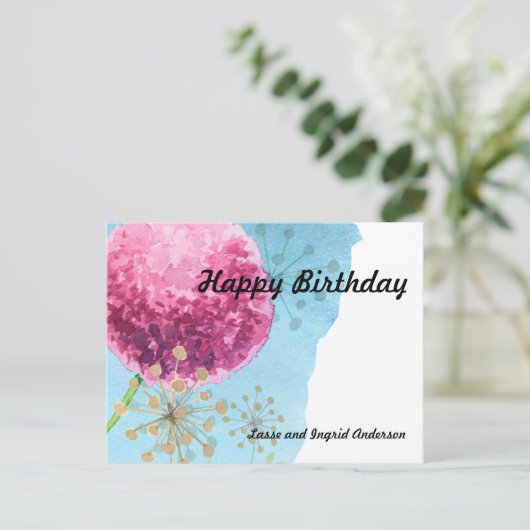 Waterverf Allium floral, Blue, Paars, Gold Briefkaart (Staand voorkant)