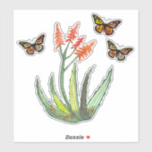 Waterverf Aloe Vera Succulent FLowers Butterflies Sticker (Vel)