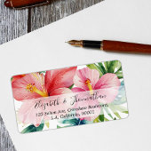 Waterverf Aloha Hawaiian Red Flowers Script Naam Etiket