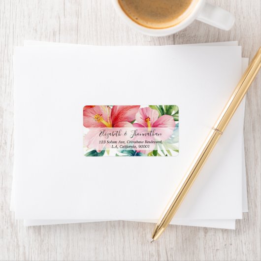 Waterverf Aloha Hawaiian Red Flowers Script Naam Etiket (Insitu)