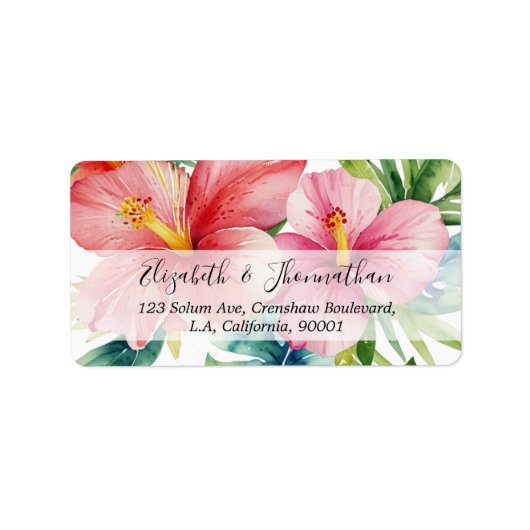 Waterverf Aloha Hawaiian Red Flowers Script Naam Etiket (Voorkant)