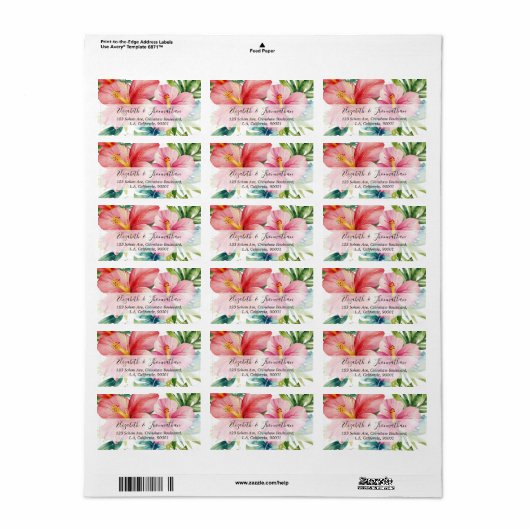 Waterverf Aloha Hawaiian Red Flowers Script Naam Etiket (Full Sheet)