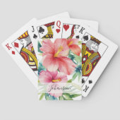Waterverf Aloha Hawaiian Red Flowers Script Naam Pokerkaarten (Achterkant)