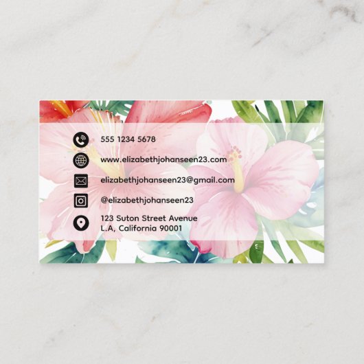 Waterverf Aloha Hawaiian Red Flowers Script Naam Visitekaartje (Achterkant)