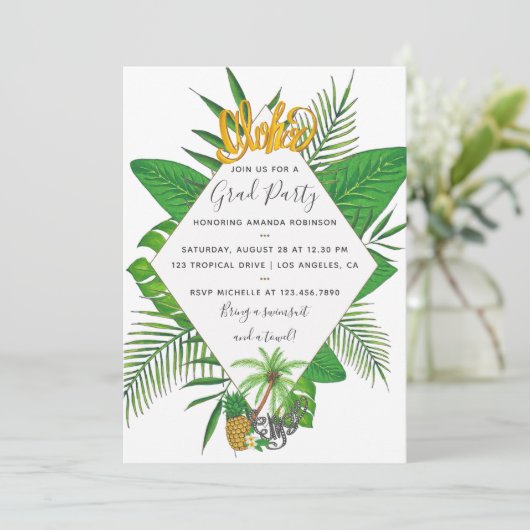 Waterverf Aloha Luau Graduation Party Kaart (Staand voorkant)