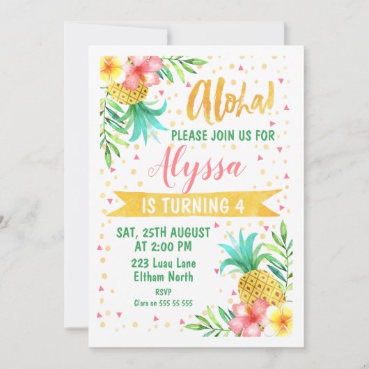 Waterverf Aloha Luau Verjaardagsuitnodiging Kaart (Voorkant)