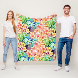 Waterverf Aloha Plumeria Flowers Fleece Deken