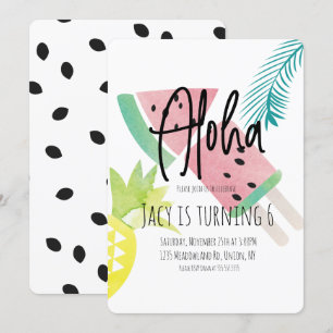 Waterverf Aloha Watermeloen Ananas Tropisch Kaart