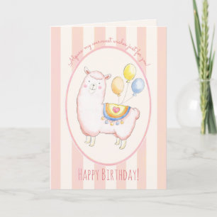 Waterverf Alpaca met Ballon Roze Verjaardag Kaart