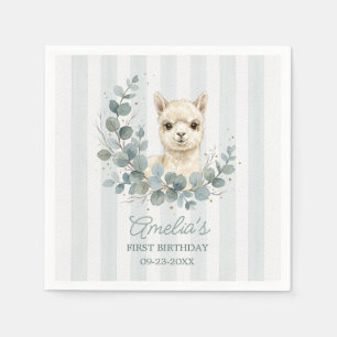 Waterverf Alpaca Verjaardag Groene Krans Servet
