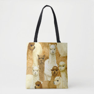 Waterverf alpaca's, naadloze handgetekende achterg tote bag