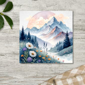 Waterverf Alpenlandschap met wilde bloemen Poster