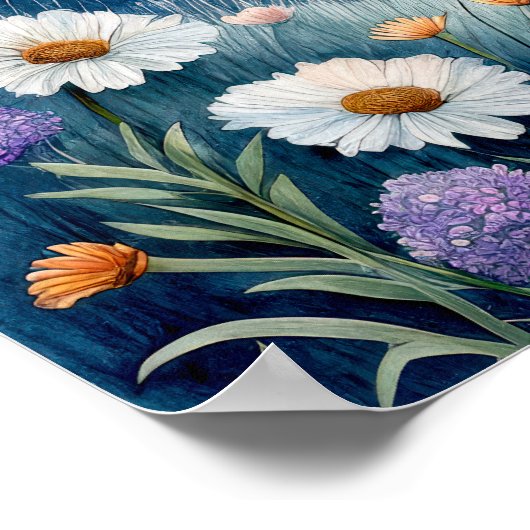 Waterverf Alpenlandschap met wilde bloemen Poster (Hoek)