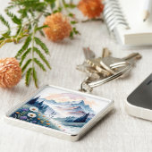 Waterverf Alpenlandschap met wilde bloemen Sleutelhanger (Zijkant)