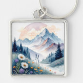 Waterverf Alpenlandschap met wilde bloemen Sleutelhanger (Voorkant)