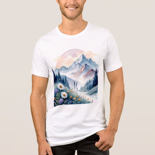 Waterverf Alpenlandschap met wilde bloemen Tri-Blend Shirt (Voorkant)