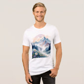Waterverf Alpenlandschap met wilde bloemen Tri-Blend Shirt (Voorkant volledig)