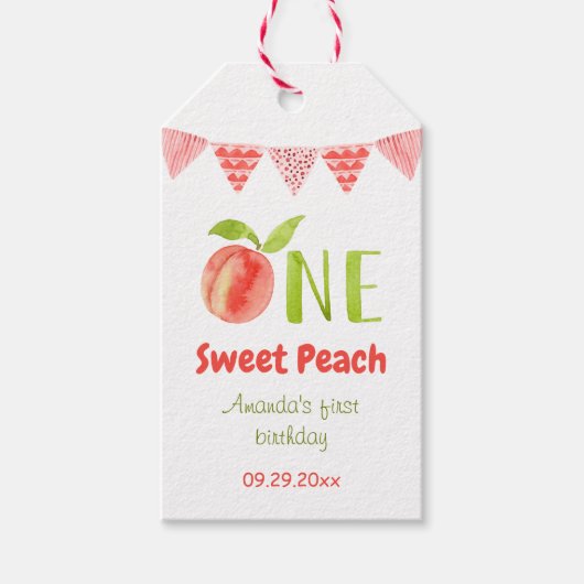 Waterverf als een peach first Birthday Cadeaulabel (Voorkant)