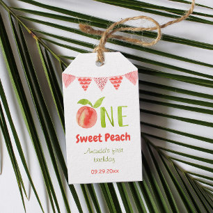 Waterverf als een peach first Birthday Cadeaulabel