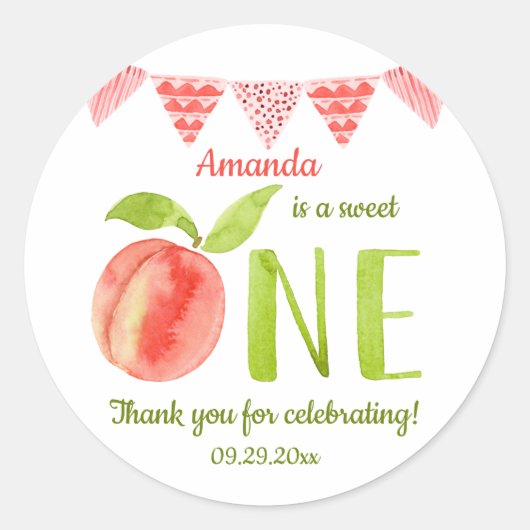 Waterverf als een peach first Birthday Ronde Sticker (Voorkant)