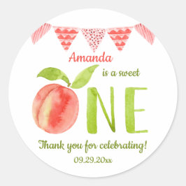 Waterverf als een peach first Birthday Ronde Sticker
