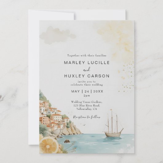 Waterverf Amalfi Coast Italiaans zomerhuwelijk Kaart (Voorkant)