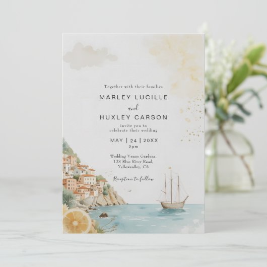 Waterverf Amalfi Coast Italiaans zomerhuwelijk Kaart (Staand voorkant)