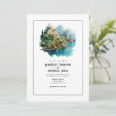 Waterverf Amalfi Coast Italië Bestemmingsbruiloft Kaart (Staand voorkant)