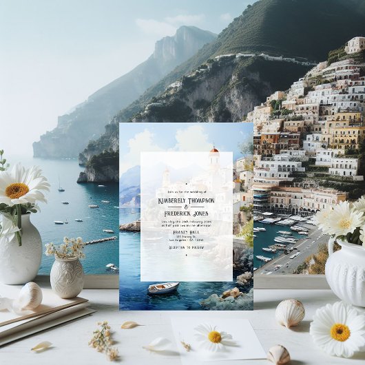 Waterverf Amalfi Coast Italië Bestemmingsbruiloft Kaart