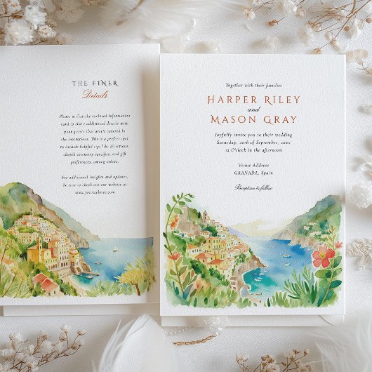 Waterverf Amalfi Coast Italië Bestemmingsbruiloft Kaart