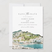 Waterverf Amalfi Coast Italië Save the Date Invita Kaart (Voorkant)