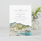 Waterverf Amalfi Coast Italië Save the Date Invita Kaart (Staand voorkant)