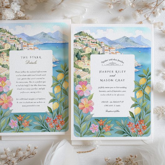 Waterverf Amalfi Coast Lemon Blossoms Wedding Kaart