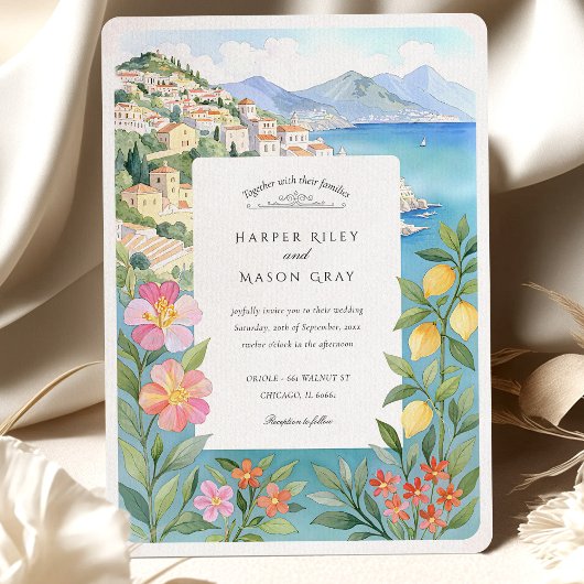 Waterverf Amalfi Coast Lemon Blossoms Wedding Kaart