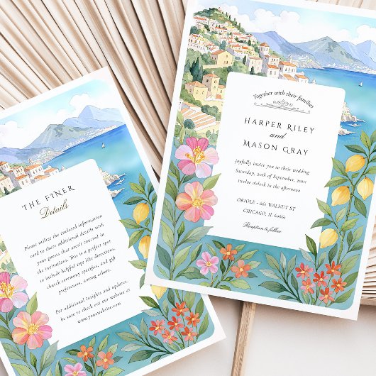Waterverf Amalfi Coast Lemon Blossoms Wedding Kaart