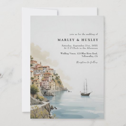 Waterverf Amalfi Coast minimalistische zomerbruilo Kaart (Voorkant)