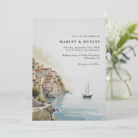 Waterverf Amalfi Coast minimalistische zomerbruilo Kaart (Staand voorkant)