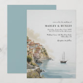 Waterverf Amalfi Coast minimalistische zomerbruilo Kaart (Voorkant / Achterkant)