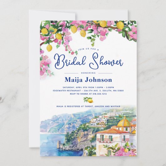 Waterverf Amalfi Coast Pink Lemons Vrijgezellenfee Kaart (Voorkant)