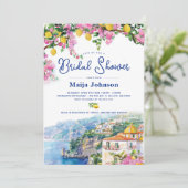 Waterverf Amalfi Coast Pink Lemons Vrijgezellenfee Kaart (Staand voorkant)