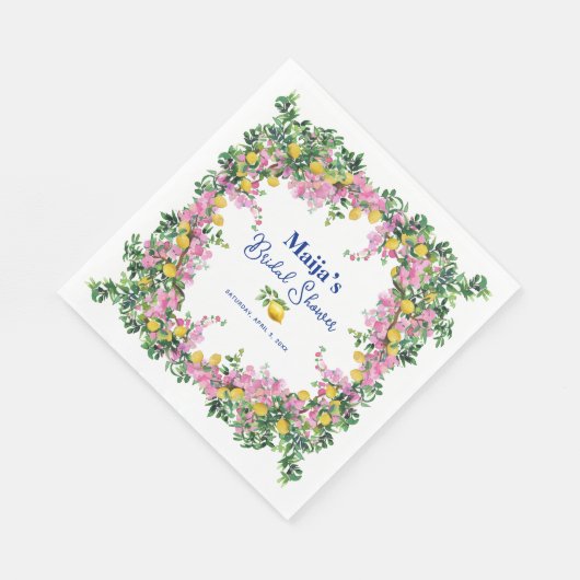 Waterverf Amalfi Coast Pink Lemons Vrijgezellenfee Servet (Hoek)