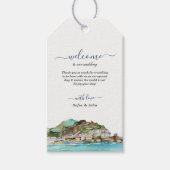 Waterverf Amalfi Coast skyline bruiloft welkom Cadeaulabel (Voorkant)